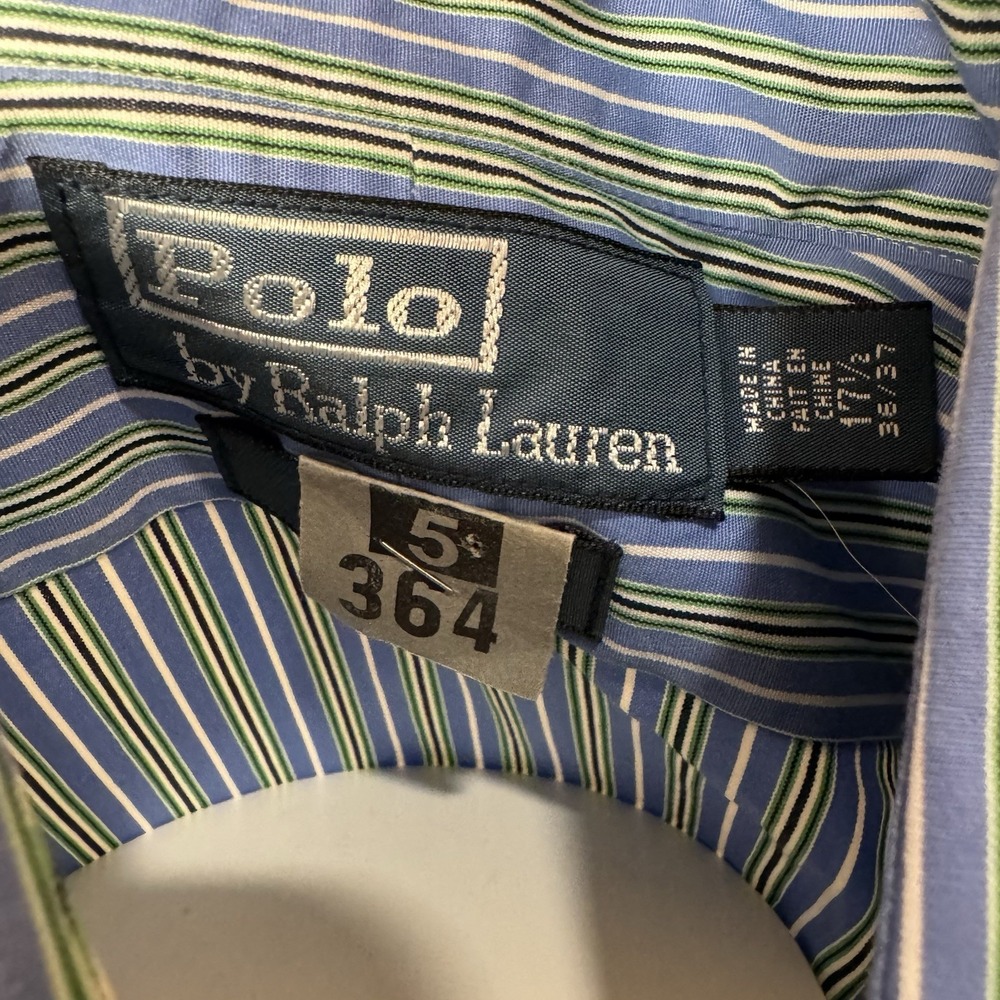 Polo Ralph Lauren Yarmouth Button Down Oxford in Green Yellow Blue Stripe 17 1/2 - Picture 6 of 7
